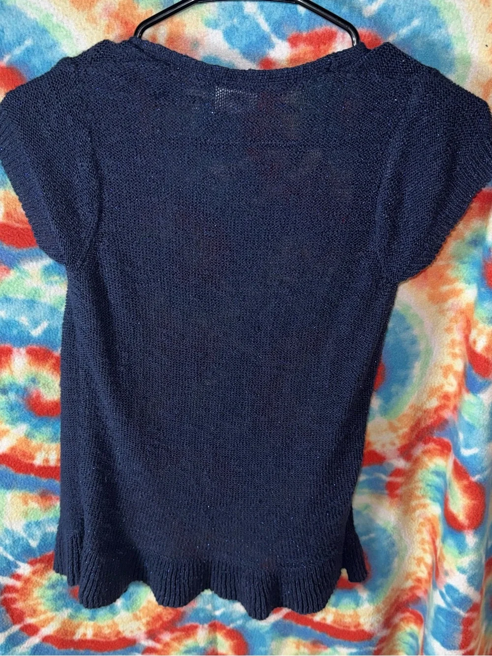 Justice Navy Short-Sleeve Open Knit Cardigan